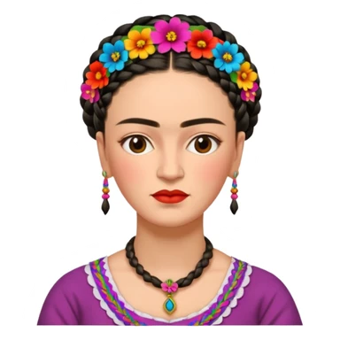 Frida Kahlo with braided hairstyle and vibrant flowers sticker
