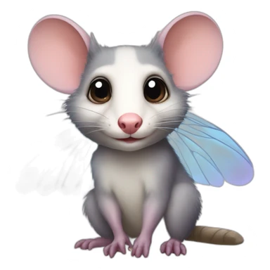 Adult male opossum with fairy wings, looking regal  sticker