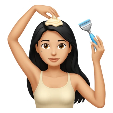 woman black long hair shaving armpit with cream on armpit sticker