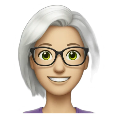 White haired Woman with glasses smiling green eyes eyes sticker