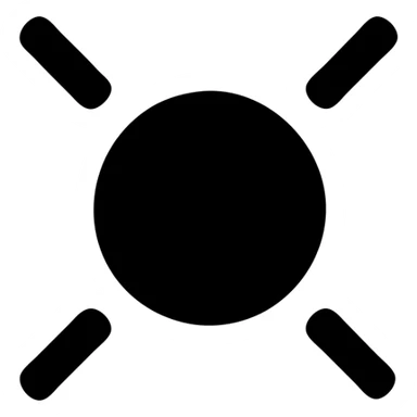 Solid circle with four short bars at 45° intervals. metaphor for a point of light sending information. sticker