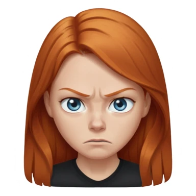 Ginger head woman with long hair and lightblue eyes, straight nose, almond eyes, black shirt. She is angry  sticker