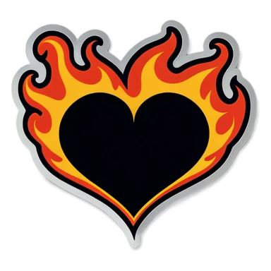 Black heart with flames around it sticker