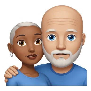Talk bald white man with a white beard and blue eyes lovingly holding a black woman with brown eyes and grey hair sticker