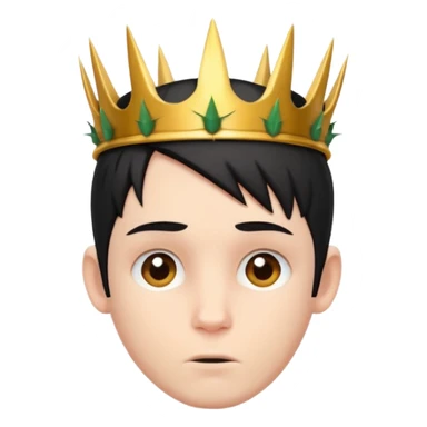 White boy with black short straight hair, has a horns on his forehead and wearing a crown of thorns sticker