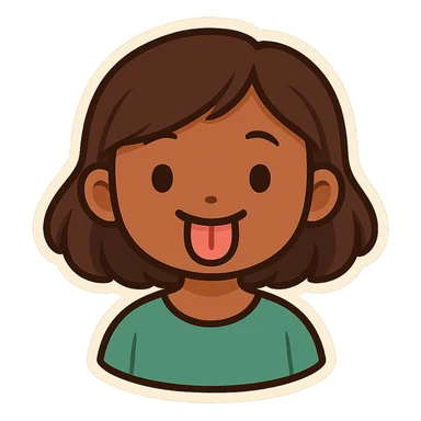 Make this a caramel-skinned girl sticking out her tongue, keep the original chibi stickers style, with no background. sticker