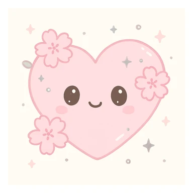 heart with sakura and silver accents, kawaii style sticker