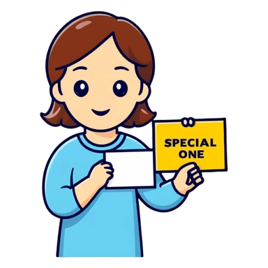 Lady with special one written  sticker