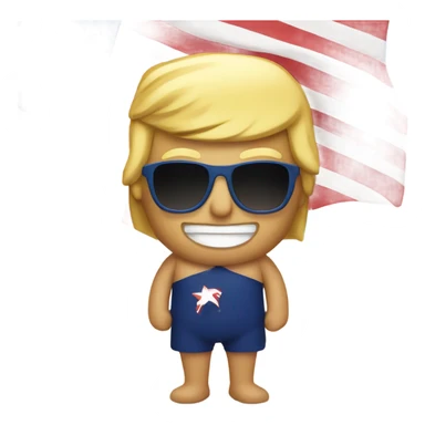 Donald trump on a beach in an American flag swim suite  sticker