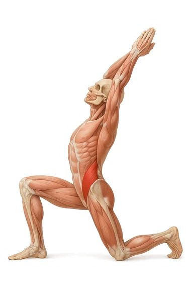 corpo umano anatomico realistico che fa stretching allungando il muscolo PSOAS, isolato su sfondo bianco sticker