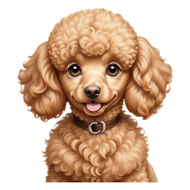 Cinematic Cute Apricot Poodle Portrait Emoji, Head tilted playfully and inquisitively, showcasing a bouncy, curly apricot Fur with a luminous sheen, round, sparkling warm eyes filled with curiosity, Simplified yet irresistibly adorable features, highly detailed, glowing with a warm, friendly glow, high shine, affectionate and lively, stylized with a touch of whimsy, bright and endearing, soft glowing outline, capturing the essence of a mischievous yet loving companion, so playful it feels like it could bounce out of the screen and into your arms! sticker