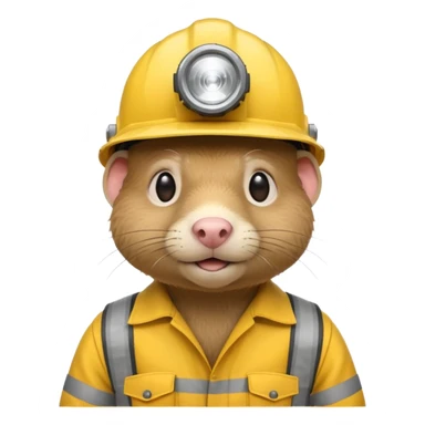 a mole rat, yellow helmet, headlamp, worker cloth sticker