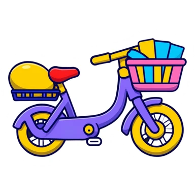 small kids bike in soft pastel pink with a basket and streamers sticker