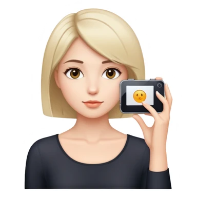 beautiful young lady with short straight hair taking a photo, upper body view sticker