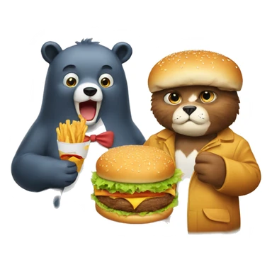 Bear and cat eating burger sticker