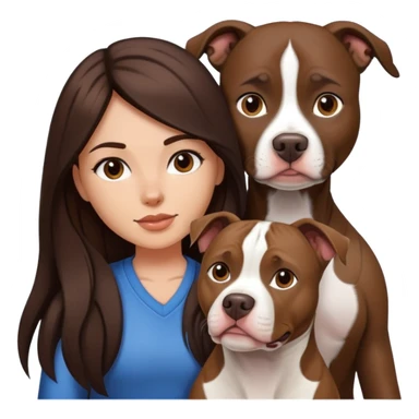 girl with dark brown long hair with her pitbull dog brown and white sticker