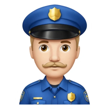 Male police officer wearing white cap, mustache, realistic portrait sticker