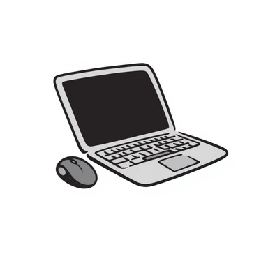 a black and white doodle of a laptop sticker