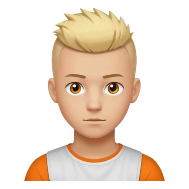 Blonde Buzzcut And Mohawk. Amber Eye. Orange Tshirt. White Sleeve. Teenage Boy sticker