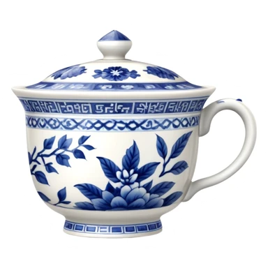 traditional Chinese tea cup with blue and white porcelain design without handle sticker