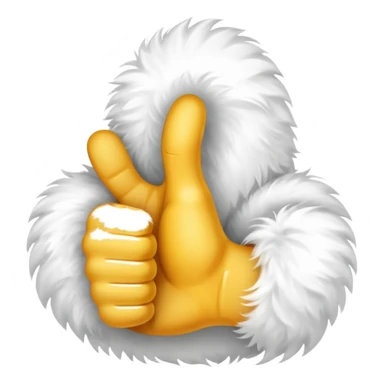 Hand  thumbs up covered in white fur sticker