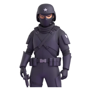 armed figure in all-black military clothing, shiesty mask, and helmet, standing in a ready pose sticker