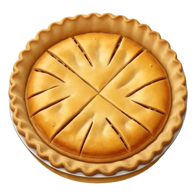 round baked pie, golden crust with subtle top pattern sticker