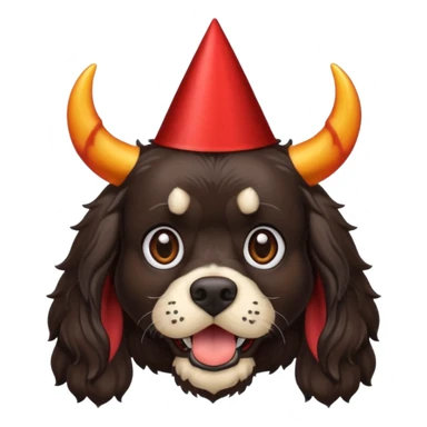 All black cocker spaniel with devil horns and a birthday hat on sticker