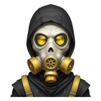 skeleton wearing a gas mask portrait, head and shoulders only, dark hood, glowing eyes inside mask, post-apocalyptic vibe, 3D cartoon, mobile game icon style, clean background, no text, no watermark
 sticker
