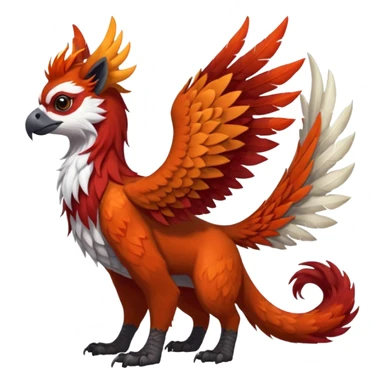 4-legged realistic digitigrade scaly winged long-big-beaked Gryphon-Griffin-Griffsnuff-Talonflame-Silvally-Braviary-Red-Panda-fusion-hybrid-animal-Fakémon-creature, full body, with a long thin tufted lion-tail, long big tufted winged feathery ears sticker