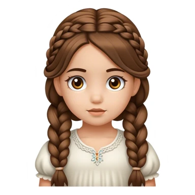 Una niña de 6 años, muy bonita, de piel blanca, con cabello largo y peinado de dos trenzas, con ojos marrones  sticker