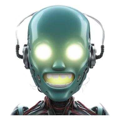Alien robot head with glowing wires and white teeth  sticker