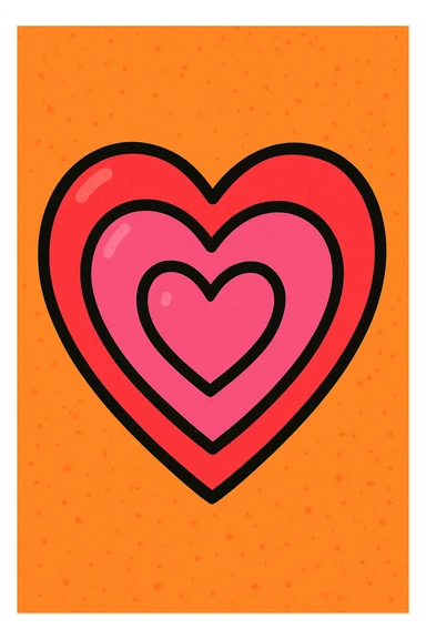 three layered pink hearts, each heart larger than the one inside, suggesting growth, vibrant cartoon style sticker