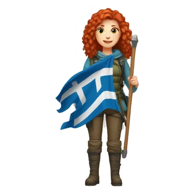 female winter mountaineer red hair holding greek flag sticker