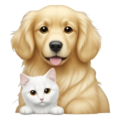 golden retriever snuggled up with a fluffy white cat  sticker