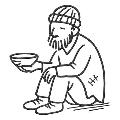 a beggar, hand drawn, sketchy lines sticker