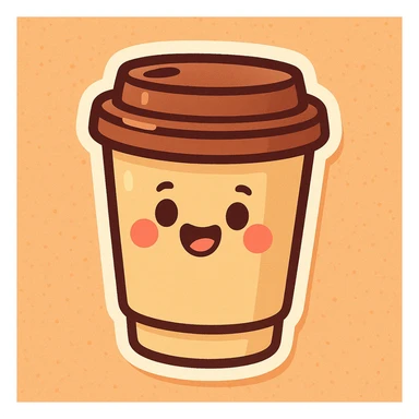 takeaway coffee cup, pastel colors, thick outline, graphic shadows and highlights, white border, cute cartoon style, variant 1 sticker