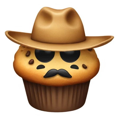 Muffin with mustache wearing a cowboy hat sticker