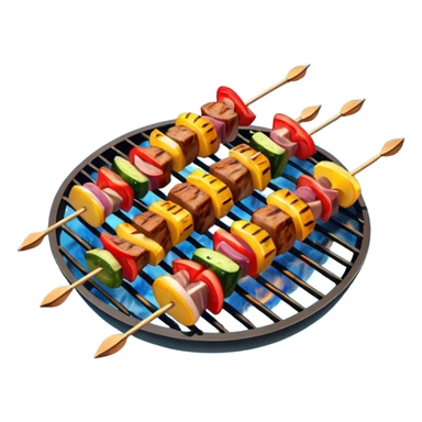grilled shish kebab object icon, meat skewers with grill marks, 3D cartoon, mobile game icon style, clean background, no text, no watermark
 sticker