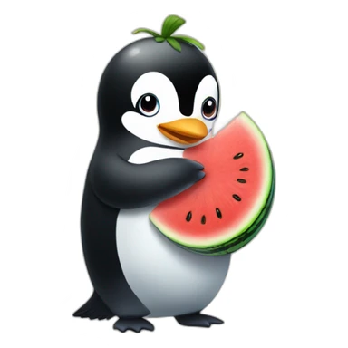 Penguin hugging watermelon  sticker