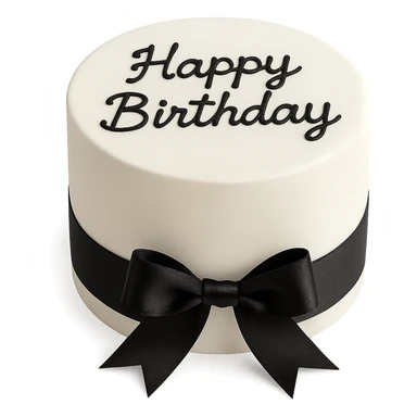 white birthday cake with black ribbons, remove background sticker