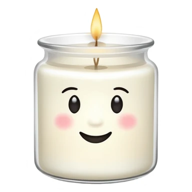 minimal flat emoji of a white scented candle in a glossy white glass jar with the write “cotton”, soft warm glow, clean vector style, elegant and modern, transparent background lux style sticker