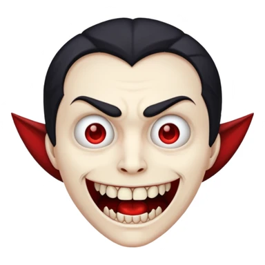 Vampire head, fangs, pale skin, cartoon horror emoji, no background sticker