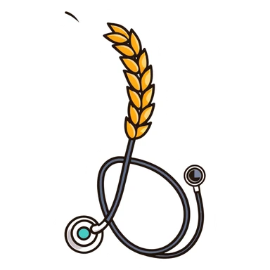 wheat stalk and medical stethoscope fused together as a cartoonish sticker sticker