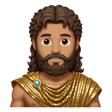 Hercules, God of Heroes from Roman Deities with long dark brown wavy hair and beard, bronze sequin toga sticker