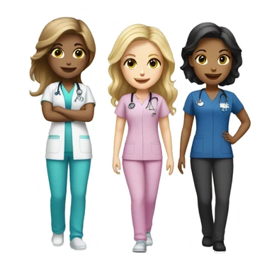 Three white girls one brunette two blonde in scrubs  sticker