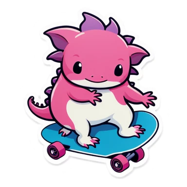 Pink Axolotl on skateboard  sticker