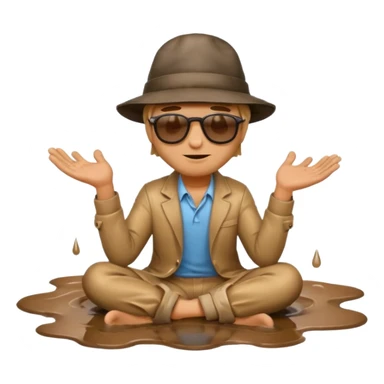 apple style emoji of a man who has fallen into a puddle, sitting with hands on the ground sticker
