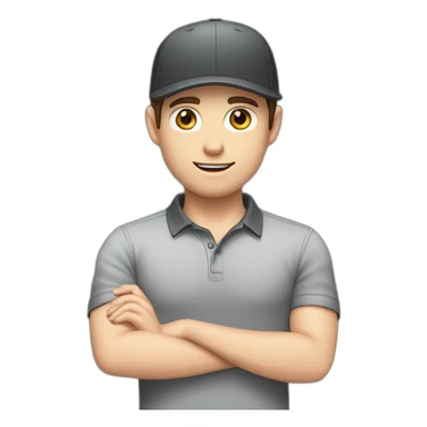 Pale skinned fit Man with dark brown hair in a black cap, gray jeans and dark gray polo T-shirt keeping a pasted with tape white box into his hands sticker