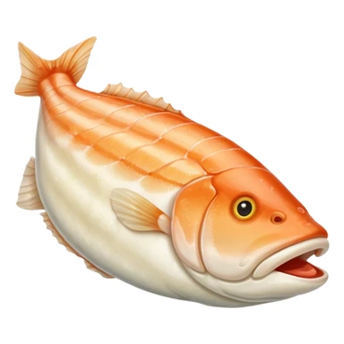 raw cod fillet, white to pale ivory, moist and flaky, curved natural shape, muscle grain lines, slight taper, fresh and clean look, soft lighting, subtle shadows, no plate or garnish, no faces, transparent background, emoji scale sticker